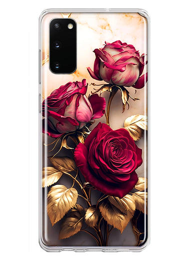 Samsung Galaxy S20 Romantic Elegant Gold Marble Red Roses Double Layer Phone Case Cover