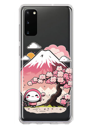 Samsung Galaxy S20 Kawaii Manga Pink Cherry Blossom Fuji Mountain Mochi Girl Hybrid Protective Phone Case Cover