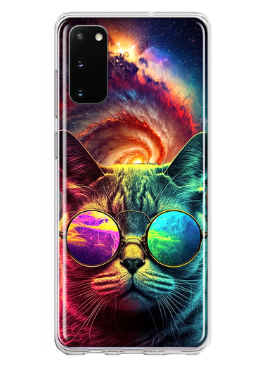 Samsung Galaxy S20 Neon Rainbow Galaxy Cat Hybrid Protective Phone Case Cover