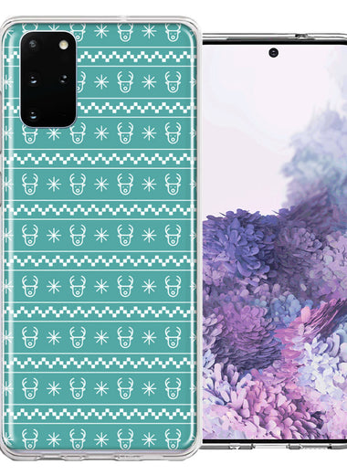 Samsung Galaxy S20 Plus Teal Christmas Reindeer Pattern Design Double Layer Phone Case Cover