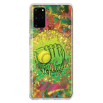 Samsung Galaxy S20 Plus Love Softball Girls Glove Green Tie Dye Swirl Paint Hybrid Protective Phone Case Cover
