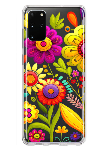 Samsung Galaxy S20 Plus Colorful Yellow Pink Folk Style Floral Vibrant Spring Flowers Hybrid Protective Phone Case Cover