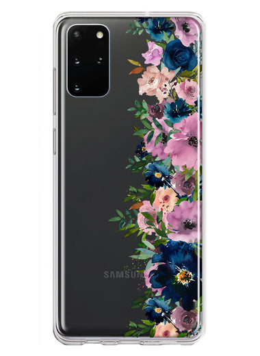 Samsung Galaxy S20 Plus Navy Blue Summer Watercolor Floral Classic Purple Flowers Hybrid Protective Phone Case Cover