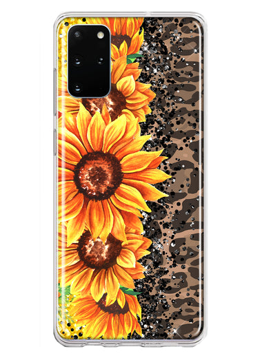Samsung Galaxy S20 Plus Yellow Summer Sunflowers Brown Leopard Honeycomb Hybrid Protective Phone Case Cover