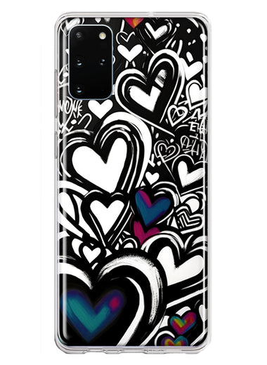 Samsung Galaxy S20 Plus Black White Hearts Love Graffiti Hybrid Protective Phone Case Cover