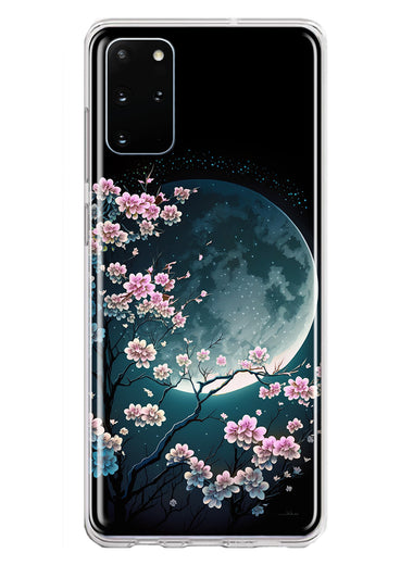 Samsung Galaxy S20 Plus Kawaii Manga Pink Cherry Blossom Full Moon Hybrid Protective Phone Case Cover