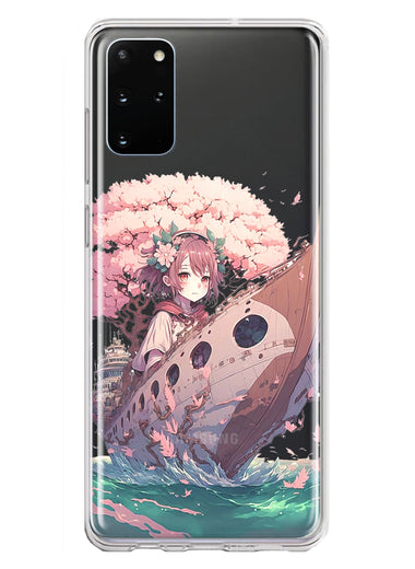 Samsung Galaxy S20 Plus Kawaii Manga Pink Cherry Blossom Japanese Girl Boat Hybrid Protective Phone Case Cover