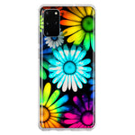 Samsung Galaxy S20 Plus Neon Rainbow Daisy Glow Colorful Daisies Baby Blue Pink Yellow White Double Layer Phone Case Cover