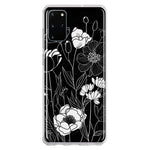 Samsung Galaxy S20 Plus Line Drawing Art White Floral Flowers Hybrid Protective Phone Case Cover