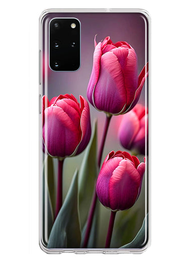 Samsung Galaxy S20 Plus Pink Tulip Flowers Floral Hybrid Protective Phone Case Cover