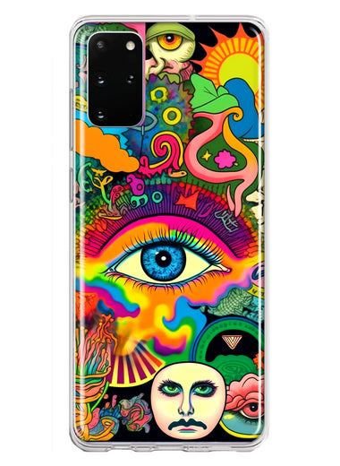 Samsung Galaxy S20 Plus Neon Rainbow Psychedelic Trippy Hippie Multiple Eyes Hybrid Protective Phone Case Cover