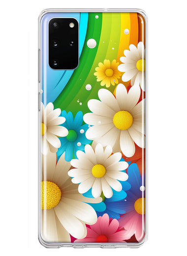 Samsung Galaxy S20 Plus Colorful Rainbow Daisies Blue Pink White Green Double Layer Phone Case Cover
