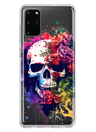Samsung Galaxy S20 Plus Fantasy Skull Red Purple Roses Hybrid Protective Phone Case Cover