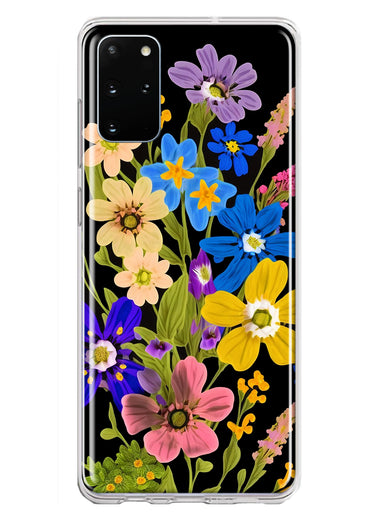 Samsung Galaxy S20 Plus Blue Yellow Vintage Spring Wild Flowers Floral Hybrid Protective Phone Case Cover