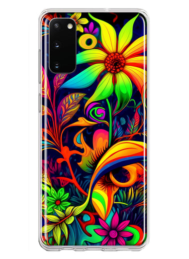 Samsung Galaxy S20 Neon Rainbow Psychedelic Trippy Hippie Daisy Flowers Hybrid Protective Phone Case Cover