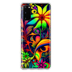 Samsung Galaxy S20 Neon Rainbow Psychedelic Trippy Hippie Daisy Flowers Hybrid Protective Phone Case Cover