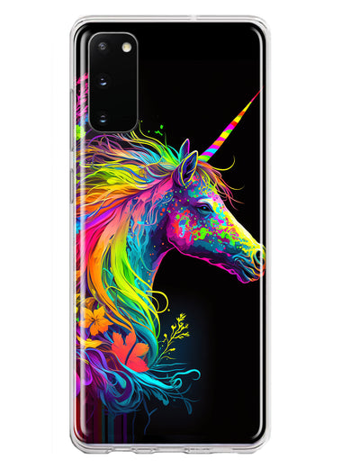 Samsung Galaxy S20 Neon Rainbow Glow Unicorn Floral Hybrid Protective Phone Case Cover