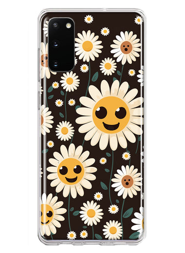 Samsung Galaxy S20 Cute Smiley Face White Daisies Double Layer Phone Case Cover