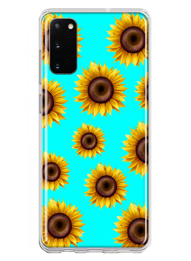 Samsung Galaxy S20 Yellow Sunflowers Polkadot on Turquoise Teal Double Layer Phone Case Cover