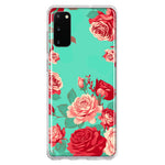 Samsung Galaxy S20 Turquoise Teal Vintage Pastel Pink Red Roses Double Layer Phone Case Cover