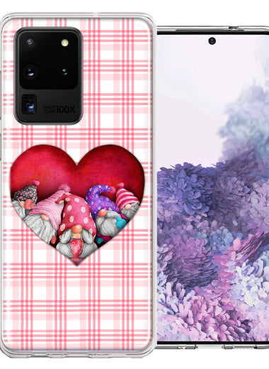 Samsung Galaxy S20 Ultra Valentine's Day Garden Gnomes Heart Love Pink Plaid Double Layer Phone Case Cover