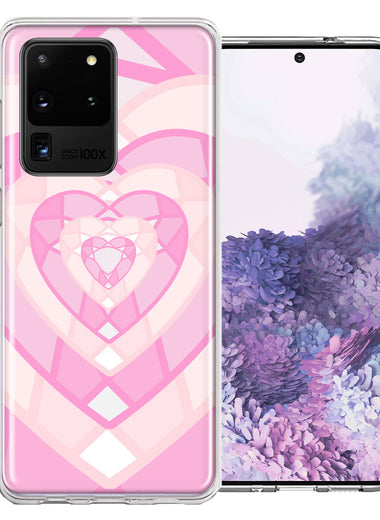 Samsung Galaxy S20 Ultra Pink Gem Hearts Design Double Layer Phone Case Cover
