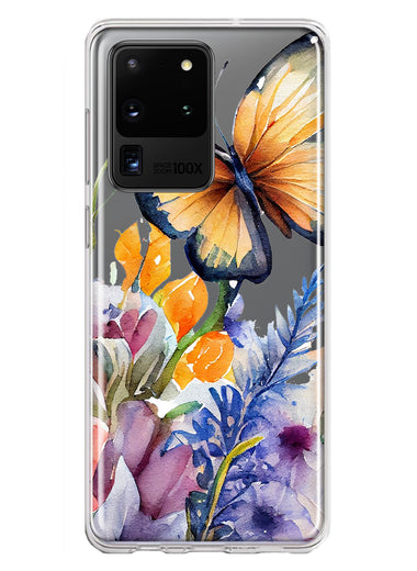 Samsung Galaxy S20 Ultra Spring Summer Flowers Butterfly Purple Blue Lilac Floral Hybrid Protective Phone Case Cover