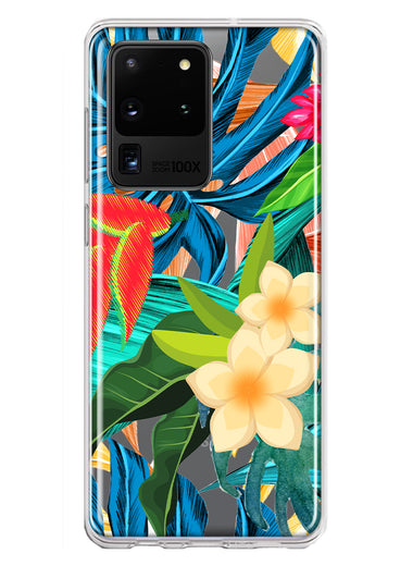 Samsung Galaxy S20 Ultra Blue Monstera Pothos Tropical Floral Summer Flowers Hybrid Protective Phone Case Cover