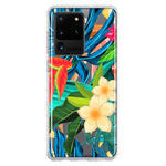 Samsung Galaxy S20 Ultra Blue Monstera Pothos Tropical Floral Summer Flowers Hybrid Protective Phone Case Cover