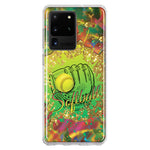 Samsung Galaxy S20 Ultra Love Softball Girls Glove Green Tie Dye Swirl Paint Hybrid Protective Phone Case Cover