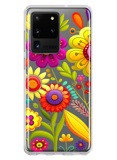 Samsung Galaxy S20 Ultra Colorful Yellow Pink Folk Style Floral Vibrant Spring Flowers Hybrid Protective Phone Case Cover