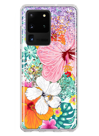 Samsung Galaxy S20 Ultra Hawaiian Vibes Hibiscus Flowers Monstera Vacation Summer Hybrid Protective Phone Case Cover