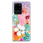 Samsung Galaxy S20 Ultra Hawaiian Vibes Hibiscus Flowers Monstera Vacation Summer Hybrid Protective Phone Case Cover