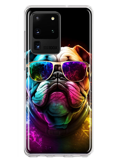 Samsung Galaxy S20 Ultra Neon Rainbow Glow Bulldog Hybrid Protective Phone Case Cover