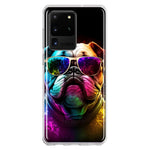 Samsung Galaxy S20 Ultra Neon Rainbow Glow Bulldog Hybrid Protective Phone Case Cover