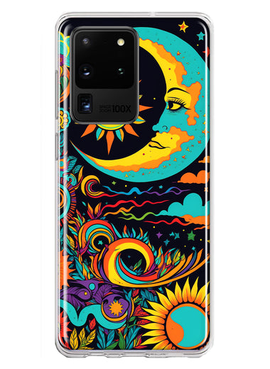 Samsung Galaxy S20 Ultra Neon Rainbow Psychedelic Indie Hippie Indie Moon Hybrid Protective Phone Case Cover