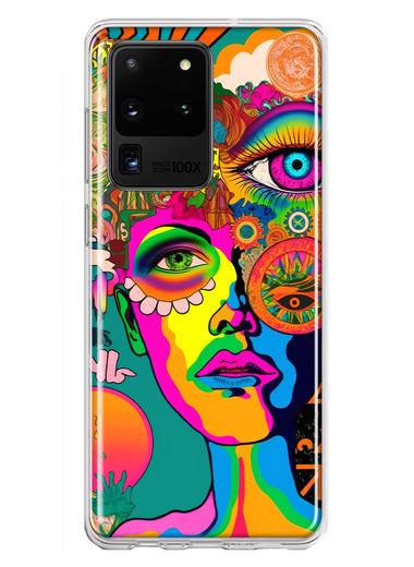 Samsung Galaxy S20 Ultra Neon Rainbow Psychedelic Hippie One Eye Pop Art Hybrid Protective Phone Case Cover