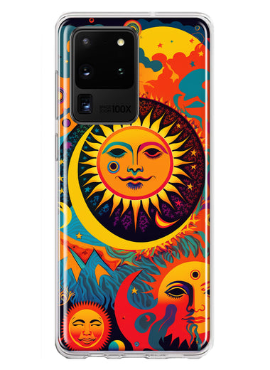 Samsung Galaxy S20 Ultra Neon Rainbow Psychedelic Indie Hippie Sun Moon Hybrid Protective Phone Case Cover