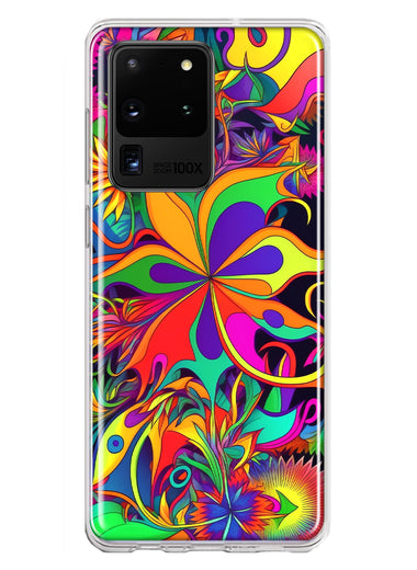 Samsung Galaxy S20 Ultra Neon Rainbow Psychedelic Hippie Wild Flowers Hybrid Protective Phone Case Cover
