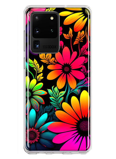 Samsung Galaxy S20 Ultra Neon Rainbow Glow Colorful Abstract Flowers Floral Hybrid Protective Phone Case Cover