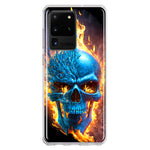 Samsung Galaxy S20 Ultra Blue Flaming Skull Burning Fire Double Layer Phone Case Cover