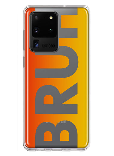 Samsung Galaxy S20 Ultra Orange Red Clear Funny Text Quote Bruh Hybrid Protective Phone Case Cover