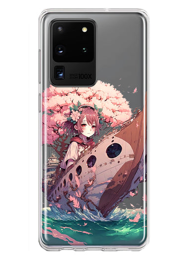 Samsung Galaxy S20 Ultra Kawaii Manga Pink Cherry Blossom Japanese Girl Boat Hybrid Protective Phone Case Cover
