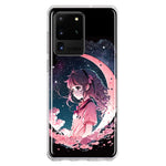 Samsung Galaxy S20 Ultra Kawaii Manga Pink Cherry Blossom Dreaming Moon Girl Hybrid Protective Phone Case Cover