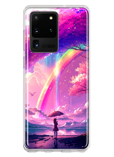 Samsung Galaxy S20 Ultra Kawaii Manga Pink Cherry Blossom Japanese Rainbow Girl Hybrid Protective Phone Case Cover