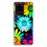Samsung Galaxy S20 Ultra Neon Rainbow Daisy Glow Colorful Daisies Baby Blue Pink Yellow White Double Layer Phone Case Cover
