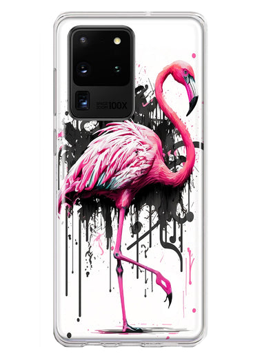 Samsung Galaxy S20 Ultra Pink Flamingo Painting Graffiti Hybrid Protective Phone Case Cover