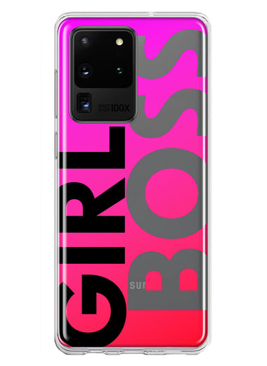 Samsung Galaxy S20 Ultra Pink Clear Funny Text Quote Girl Boss Hybrid Protective Phone Case Cover