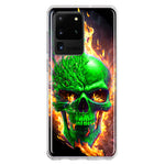 Samsung Galaxy S20 Ultra Green Flaming Skull Burning Fire Double Layer Phone Case Cover