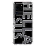 Samsung Galaxy S20 Ultra Black Clear Funny Text Quote Hella Sus Hybrid Protective Phone Case Cover